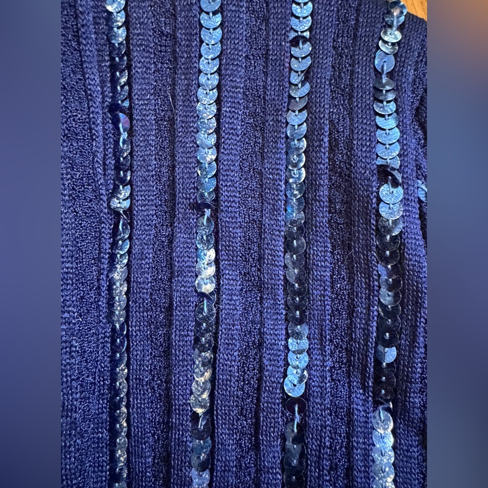 70s Vintage Perullo for Fred Perlberg Navy Blue Knit Maxi w Sequin Details Sz Xs - Picture 9 of 10